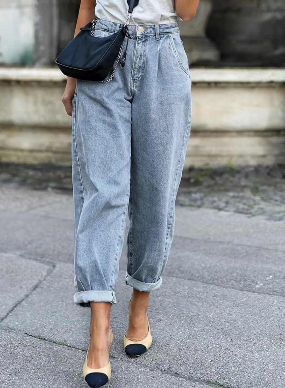 EVALESS Womens Baggy Jeans High Waisted Stretchy Boyfriend Barrel Denim Ankle Pants