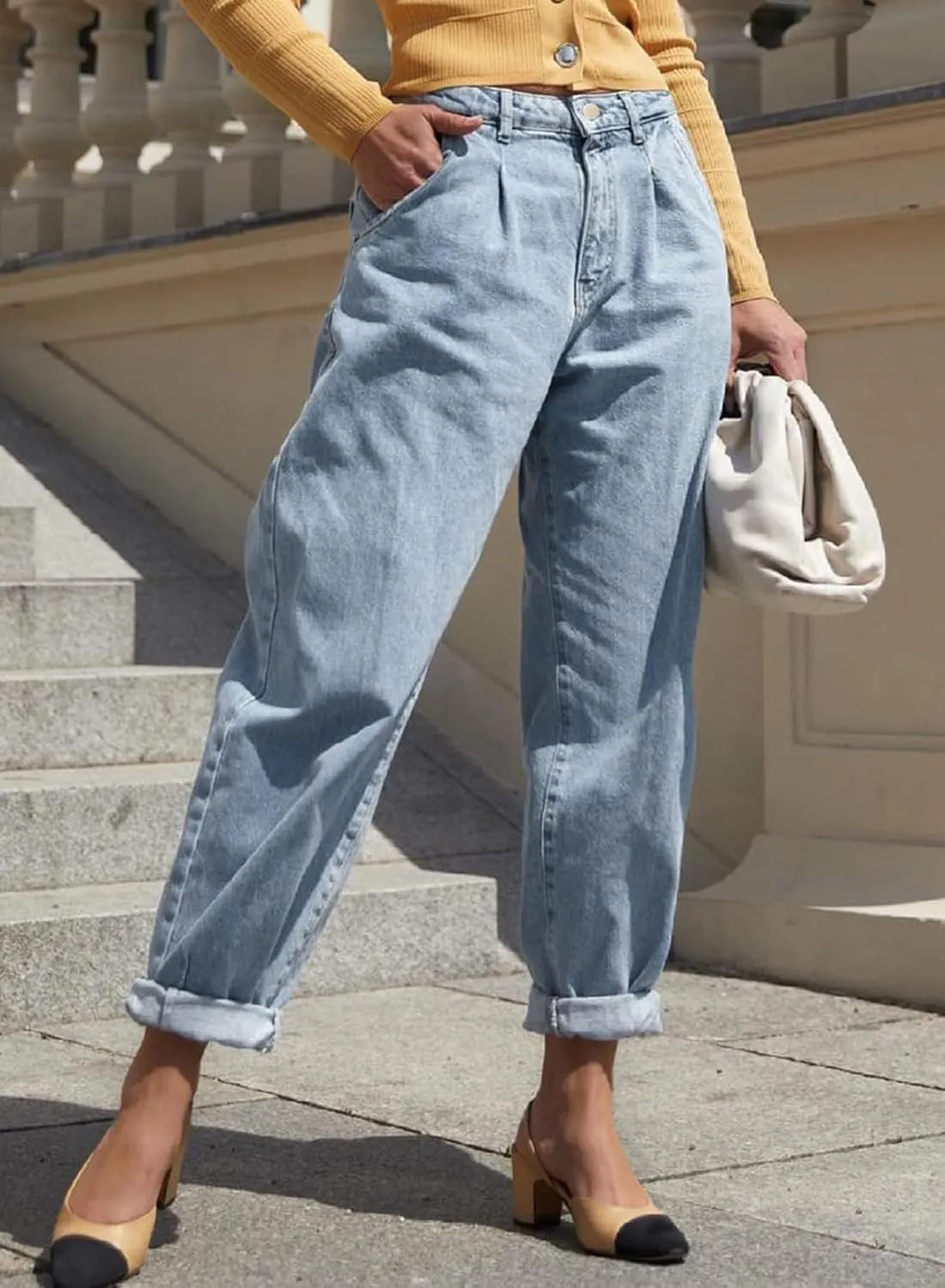 EVALESS Womens Baggy Jeans High Waisted Stretchy Boyfriend Barrel Denim Ankle Pants
