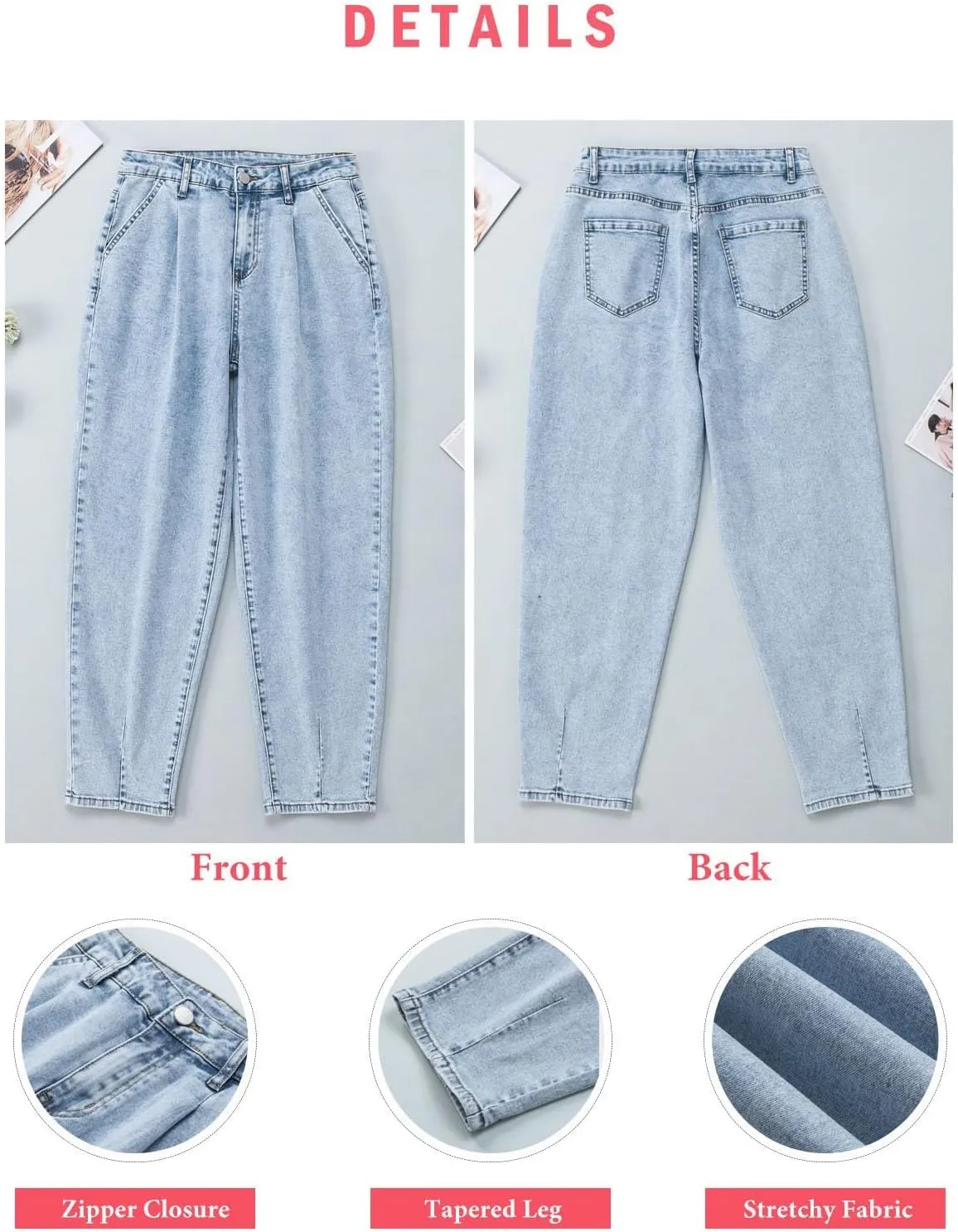 EVALESS Womens Baggy Jeans High Waisted Stretchy Boyfriend Barrel Denim Ankle Pants