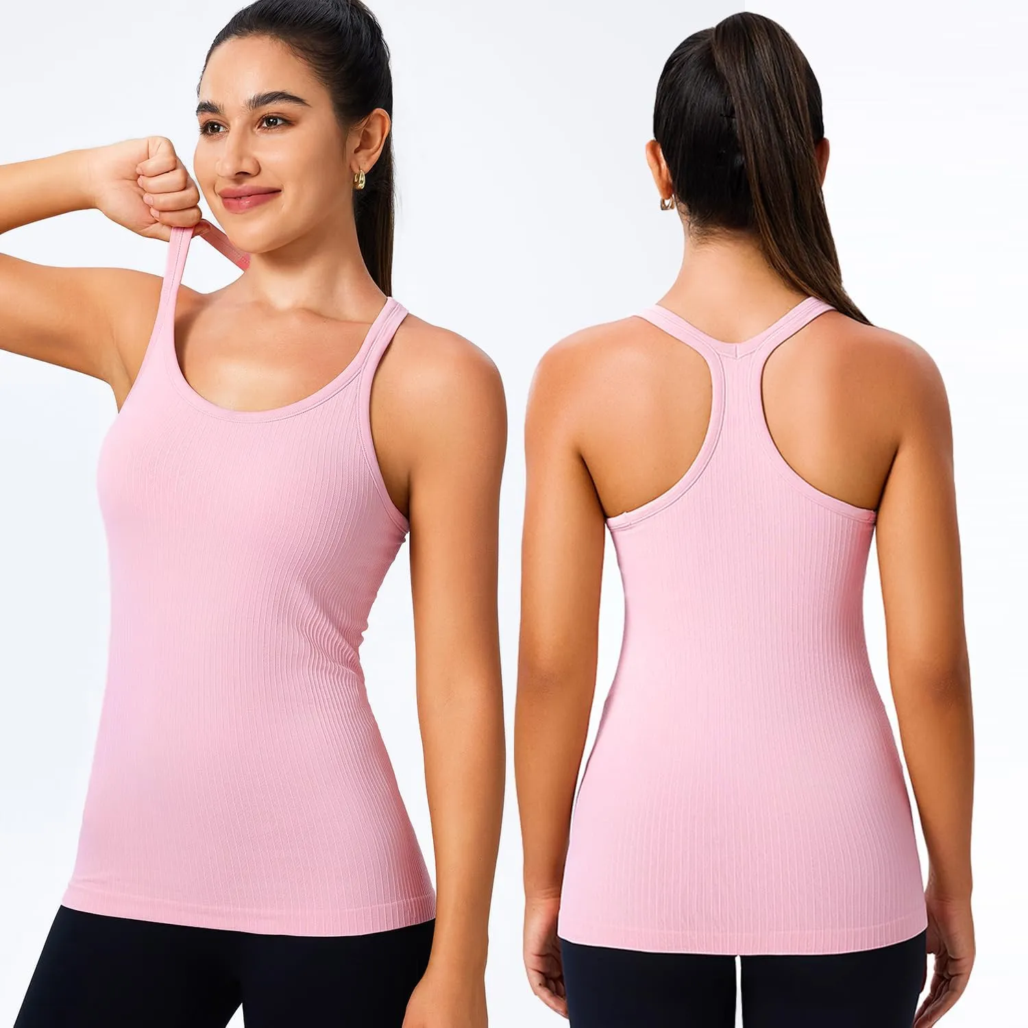 Evercute 1/2/3 Pack Workout Tank Tops for Women with Built in Bra Racerback Yoga Sleeveless Top Camisole Athletic Gym Tops