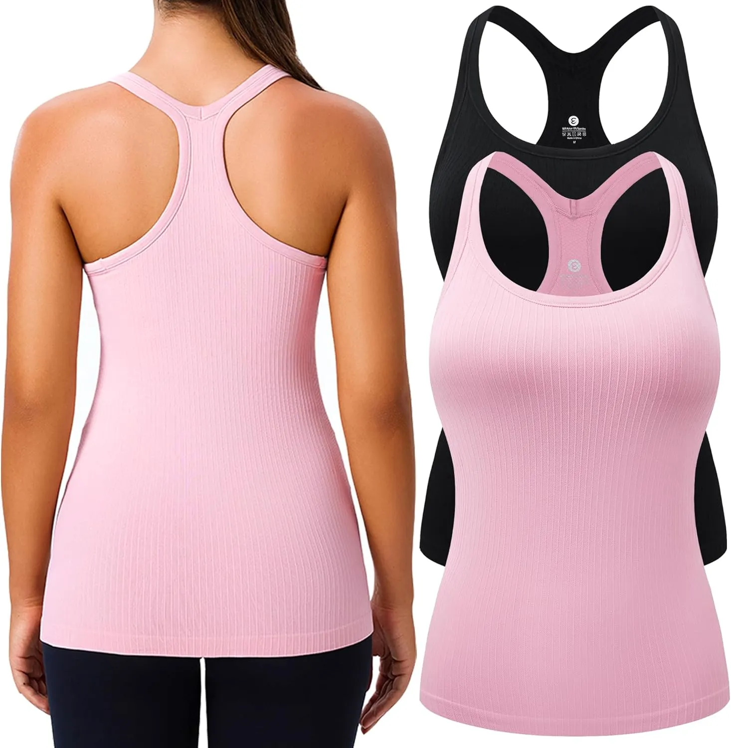 Evercute 1/2/3 Pack Workout Tank Tops for Women with Built in Bra Racerback Yoga Sleeveless Top Camisole Athletic Gym Tops