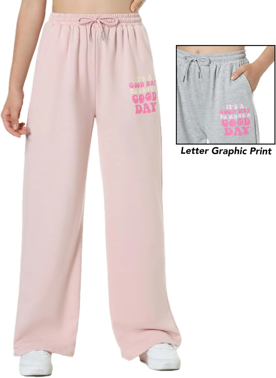EXARUS 3 Pack Girls Sweatpants Letter Graphic Print with Pockets Sweat Pants High Waisted Cute Joggers 6-14Y