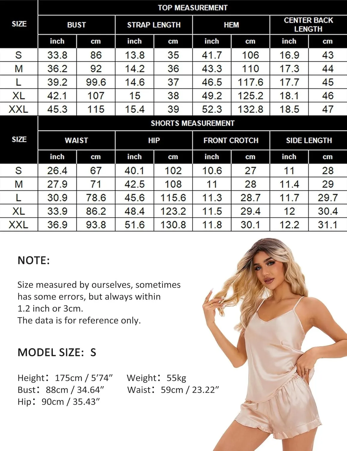 Fivali Women Silk Satin Pajamas Set: 2 Pcs Silk Pjs Cami Ruffle Shorts Set Sleepwear, S-XXL