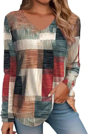 Floral Long Sleeve Tops for Women V-Neck Spring 2025 Hippie Top Western Casual Floral Boho Shirts