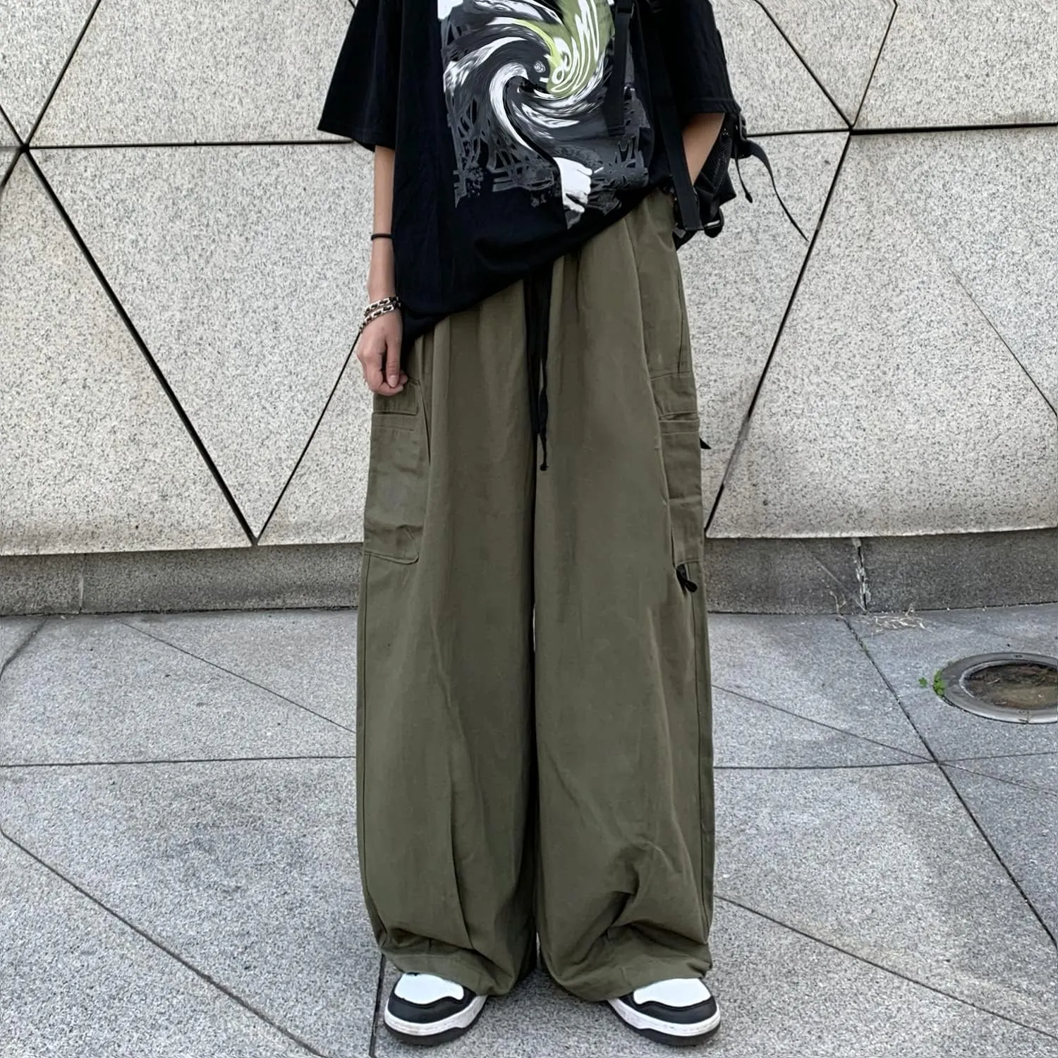 Gothic Harajuku Cargo Pants Y2K Women Wide Leg Joggers Hippie Streetwear Loose Baggy Trousers