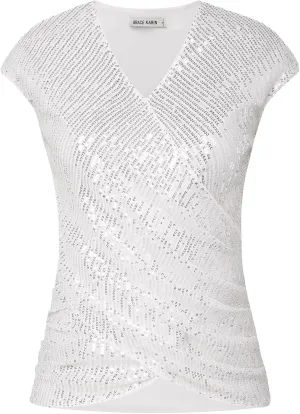 GRACE KARIN Womens Sparkle Sequin Top Shimmer Glitter Blouse Twist Front V Neck Cap Sleeve Club Party Shirt