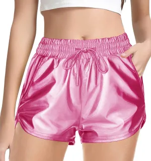 Haloumoning Girls Metallic Shorts Sparkly Dance Outfits Elastic Drawstring Shiny Hot Short Pants 5-14 Years