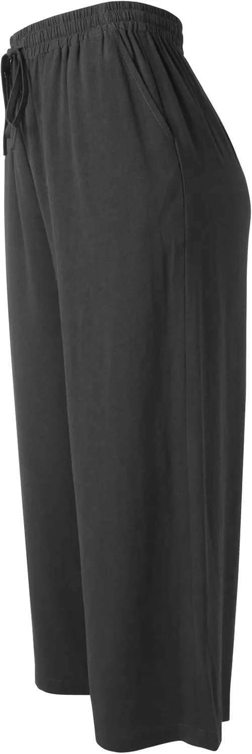 Hat and Beyond Womens Everyday Linen Pants Capri Casual Wide Leg Loose FIt High Waist Crop Trousers