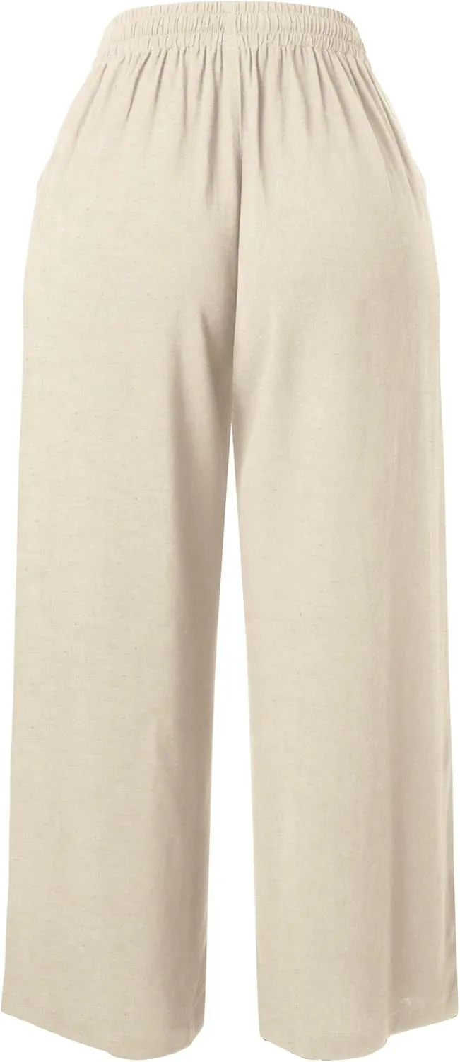 Hat and Beyond Womens Everyday Linen Pants Capri Casual Wide Leg Loose FIt High Waist Crop Trousers