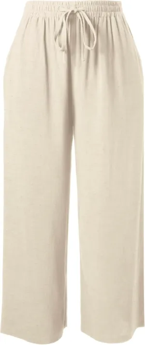 Hat and Beyond Womens Everyday Linen Pants Capri Casual Wide Leg Loose FIt High Waist Crop Trousers