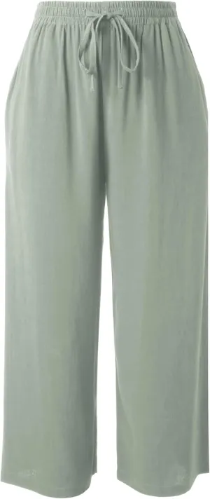 Hat and Beyond Womens Everyday Linen Pants Capri Casual Wide Leg Loose FIt High Waist Crop Trousers
