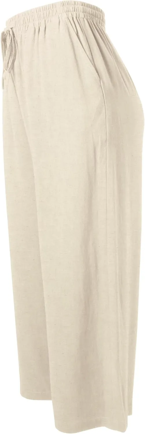 Hat and Beyond Womens Everyday Linen Pants Capri Casual Wide Leg Loose FIt High Waist Crop Trousers