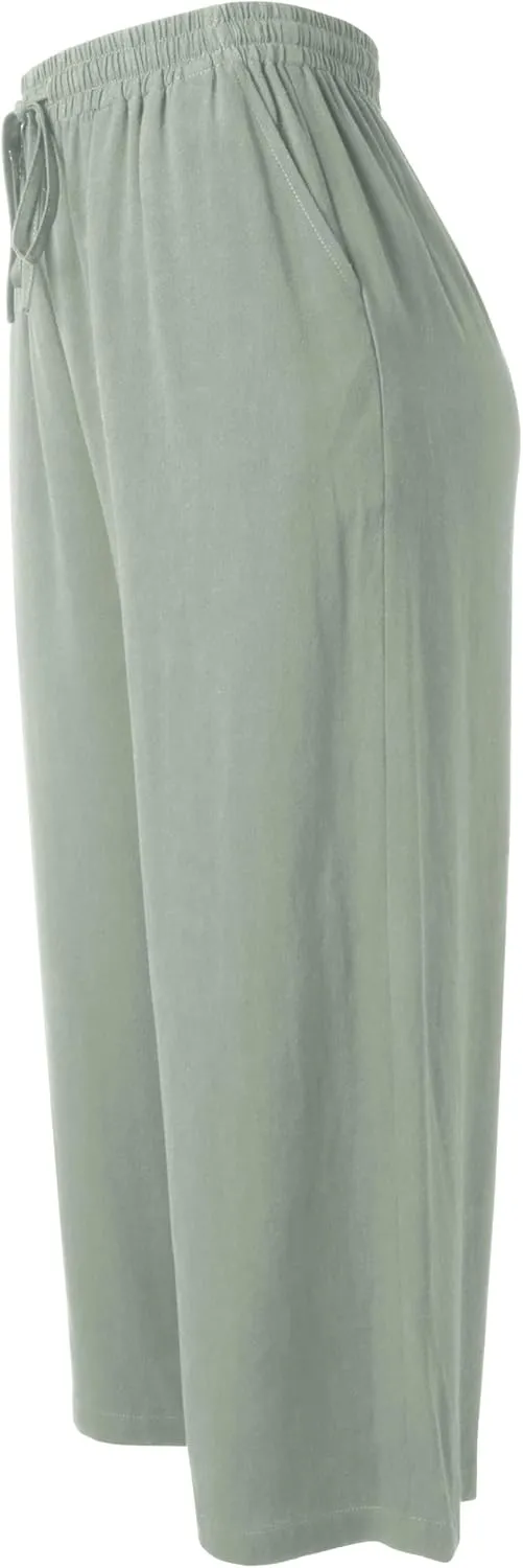 Hat and Beyond Womens Everyday Linen Pants Capri Casual Wide Leg Loose FIt High Waist Crop Trousers