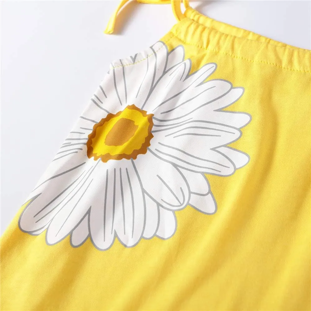 HILEELANG Girl Summer Beach Dress Halter Neck Sleeveless Casual Tank Outfit Sundress 1-12Y