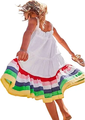 HILEELANG Girl Summer Beach Dress Halter Neck Sleeveless Casual Tank Outfit Sundress 1-12Y