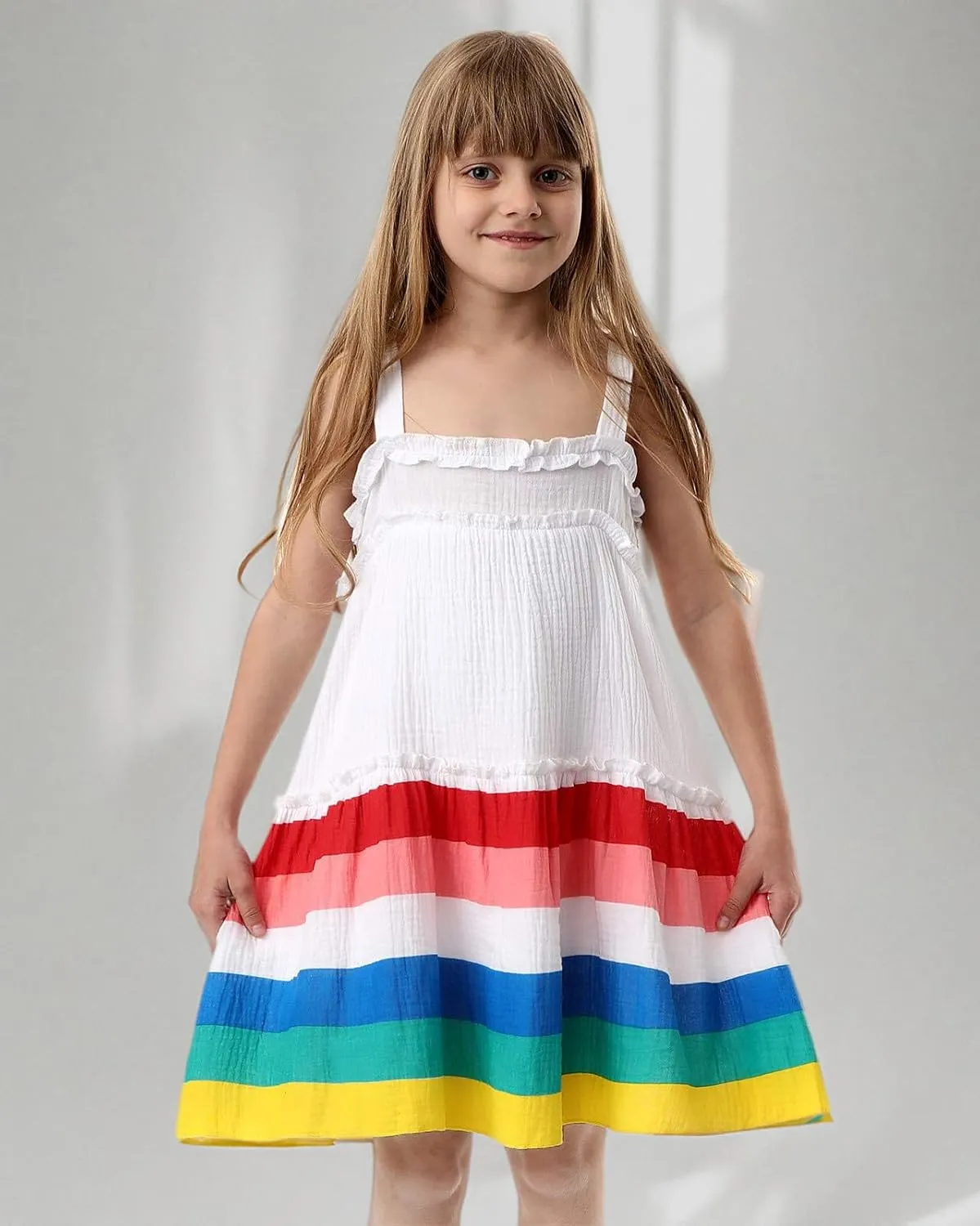 HILEELANG Girl Summer Beach Dress Halter Neck Sleeveless Casual Tank Outfit Sundress 1-12Y