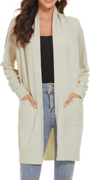 Huuloo Women's Open Front Long Shawl Cardigan Sweater with Pockets
