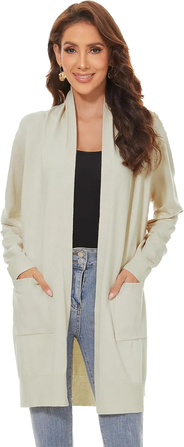 Huuloo Women's Open Front Long Shawl Cardigan Sweater with Pockets