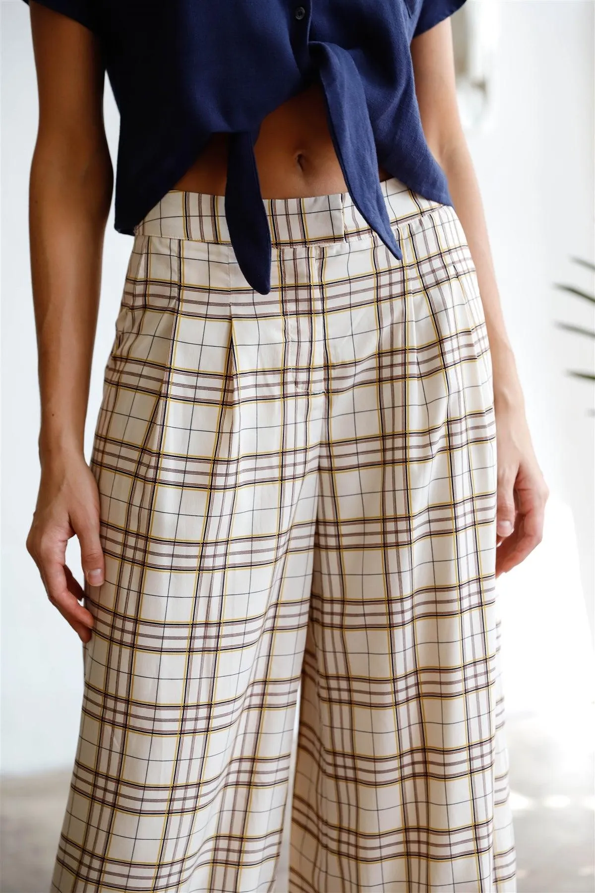Ivory Multi Color Plaid Wide Leg Pants /1-2-2-1