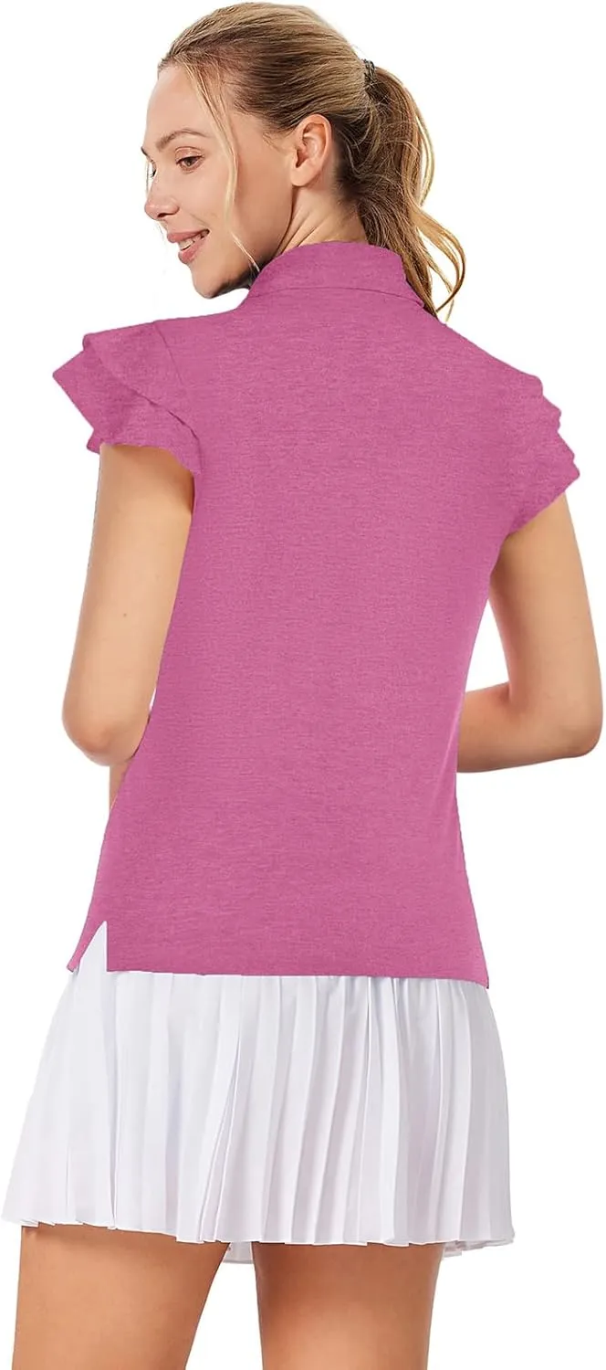 JACK SMITH Womens Golf Polo Shirt Ruffles Sleeveless Moisture Wicking Tennis Shirts Lightweight Athletic Tops