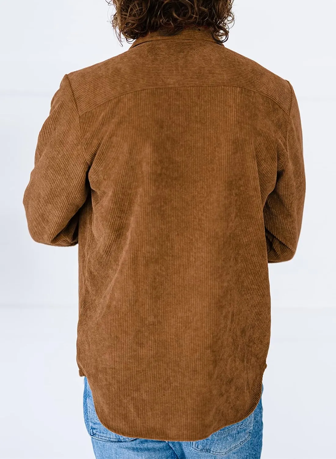 JMIERR Men's Corduroy Button Down Shirts Casual Long Sleeve Shacket Jacket with Flap Pockets