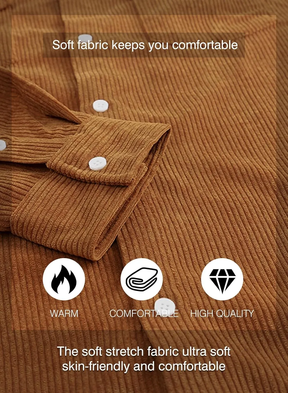 JMIERR Men's Corduroy Button Down Shirts Casual Long Sleeve Shacket Jacket with Flap Pockets