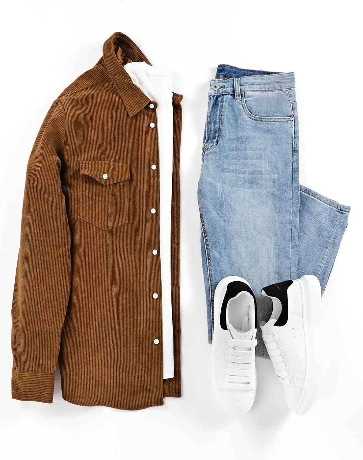 JMIERR Men's Corduroy Button Down Shirts Casual Long Sleeve Shacket Jacket with Flap Pockets