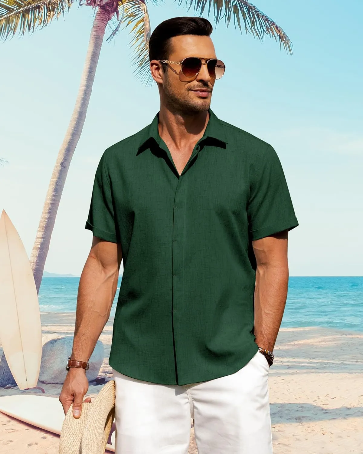 J.VER Men's Linen Shirts Casual Short Sleeve Button Down Shirt Beach Summer Vacation Holiday Wedding Cotton Tops