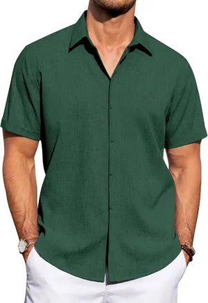 J.VER Men's Linen Shirts Casual Short Sleeve Button Down Shirt Beach Summer Vacation Holiday Wedding Cotton Tops