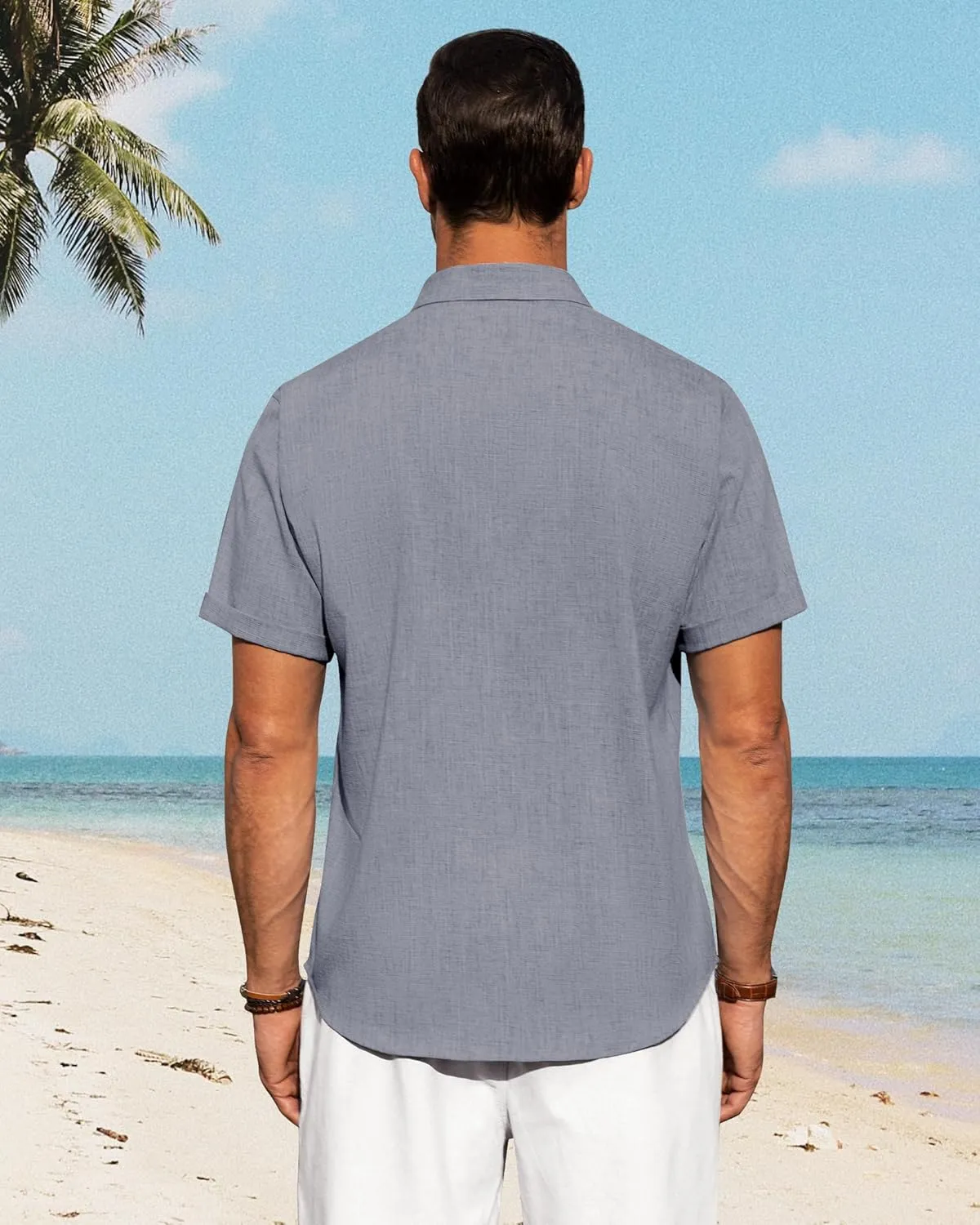 J.VER Men's Linen Shirts Casual Short Sleeve Button Down Shirt Beach Summer Vacation Holiday Wedding Cotton Tops
