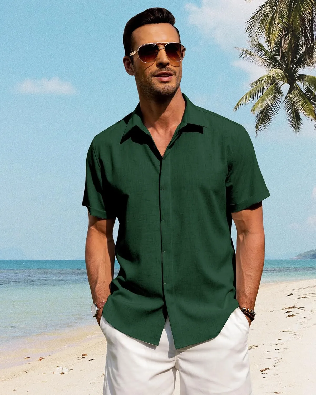 J.VER Men's Linen Shirts Casual Short Sleeve Button Down Shirt Beach Summer Vacation Holiday Wedding Cotton Tops