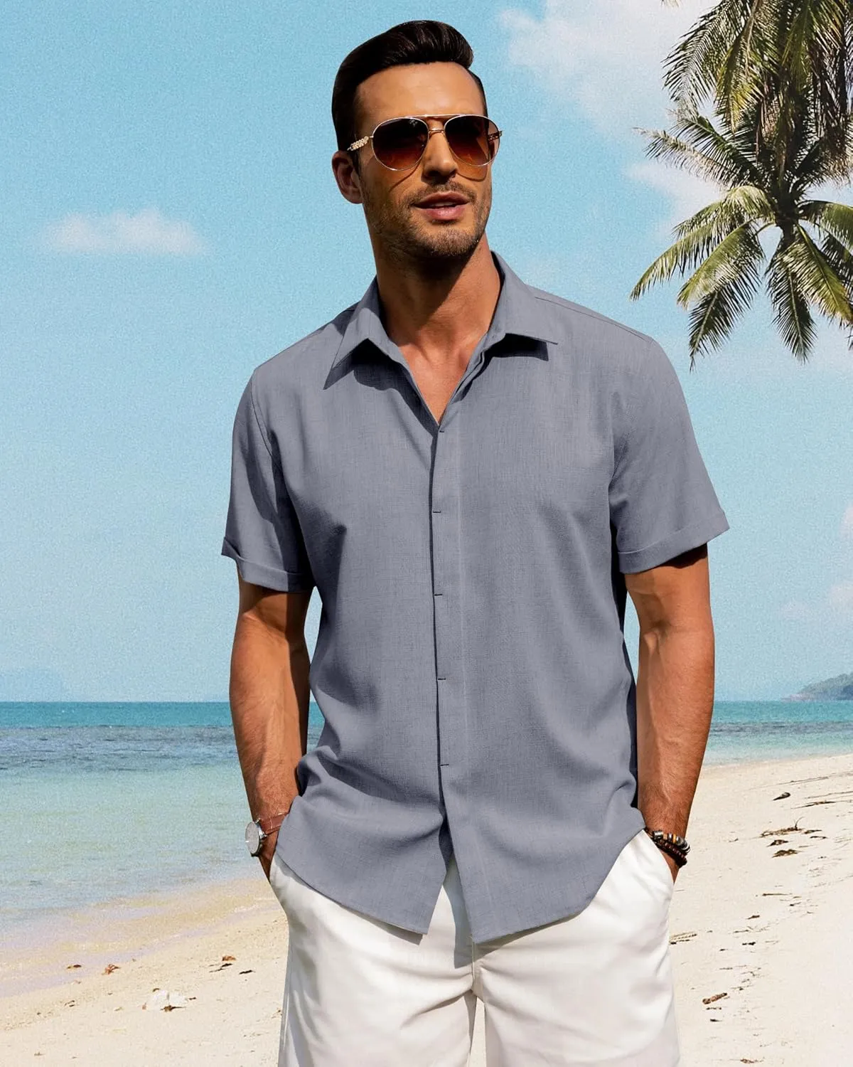 J.VER Men's Linen Shirts Casual Short Sleeve Button Down Shirt Beach Summer Vacation Holiday Wedding Cotton Tops