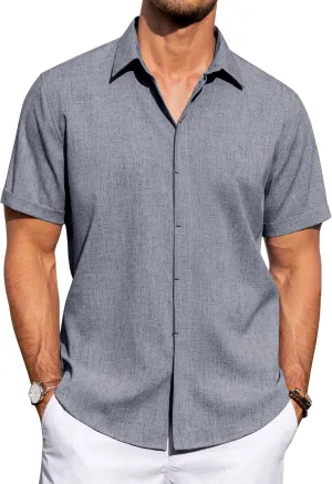 J.VER Men's Linen Shirts Casual Short Sleeve Button Down Shirt Beach Summer Vacation Holiday Wedding Cotton Tops
