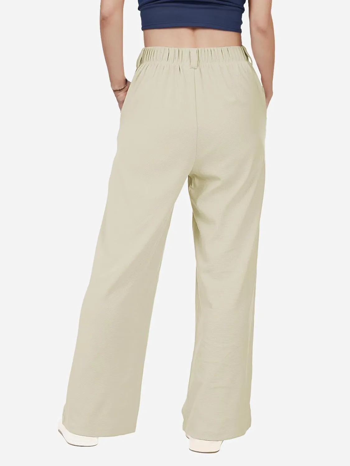 keriffe Womens Wide Leg Work Pants Waffle Knit High Waisted Button Down Casual Dress Palazzo Trousers Pockets