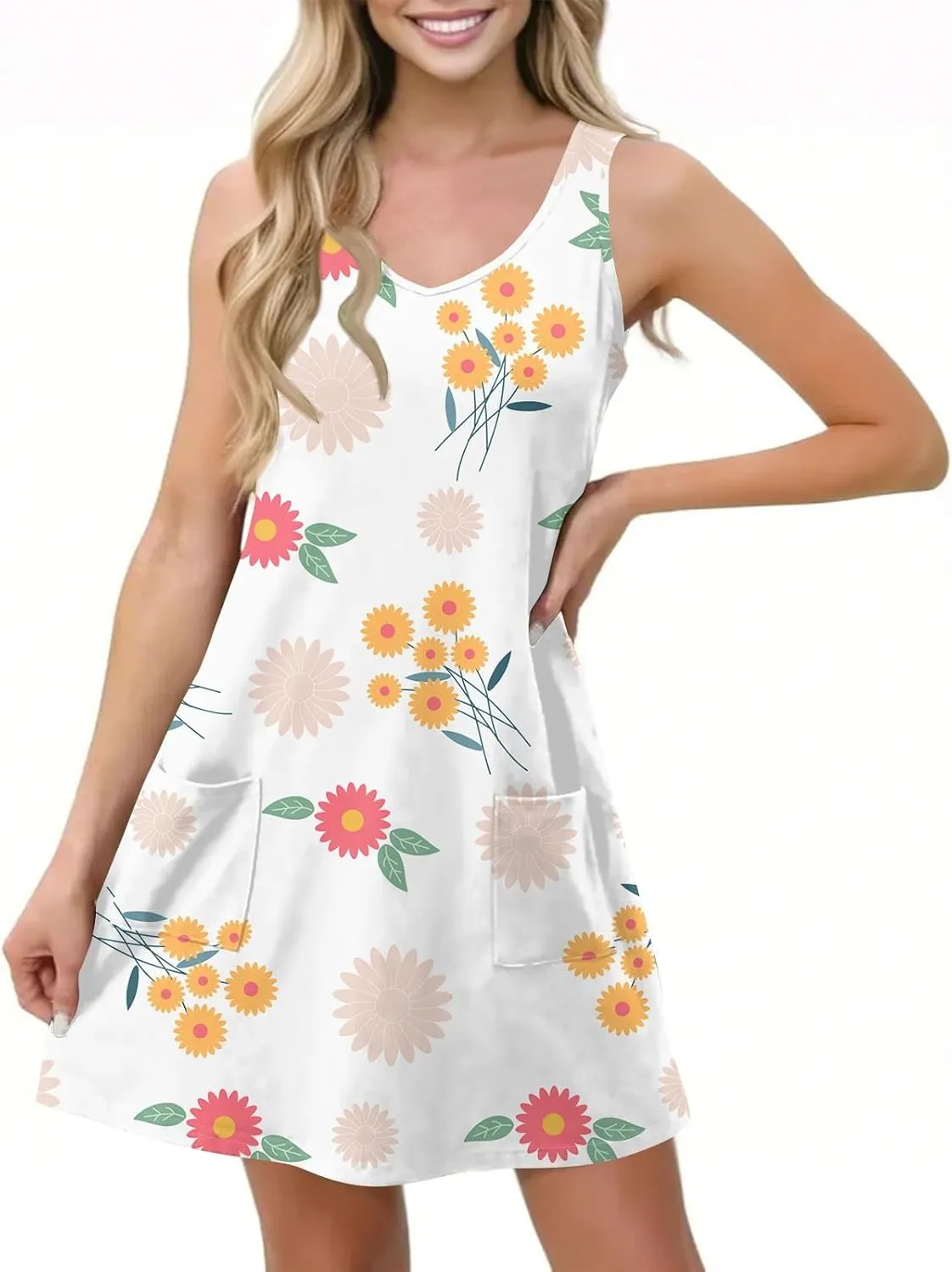 Ladies Dressy Sleeveless Sexy Dress Evening Wear Floral Print Party Beach V-Neck Vacation Clubwear Fashion Dresses
