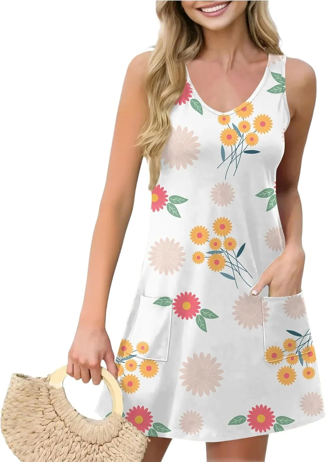 Ladies Dressy Sleeveless Sexy Dress Evening Wear Floral Print Party Beach V-Neck Vacation Clubwear Fashion Dresses