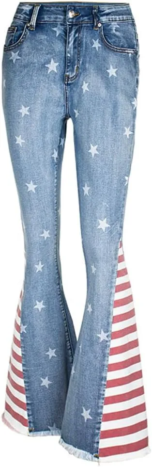 LAFOURAM Bell Bottom Jeans for Women High Waist Flared Wide Leg Floral Embroidered Denim Pants