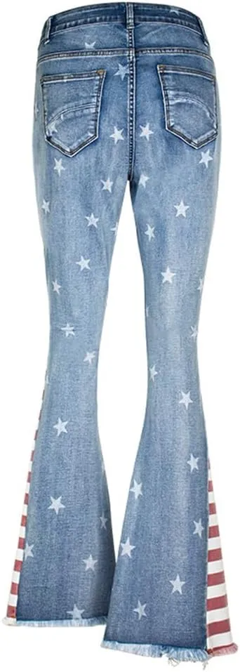 LAFOURAM Bell Bottom Jeans for Women High Waist Flared Wide Leg Floral Embroidered Denim Pants
