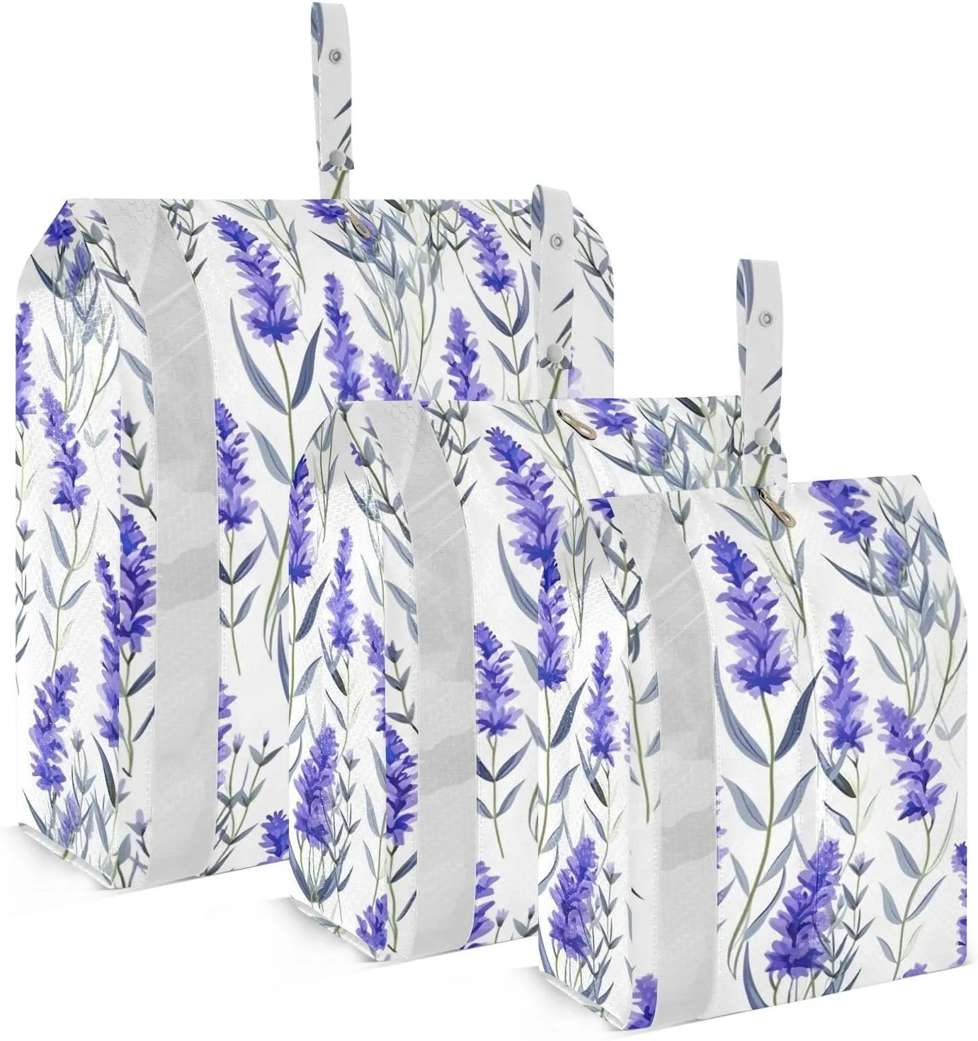 Lavender Flowers White Packing Cubes for Travel 3 Set Packing Bags Luggage Organizer Bags for Suitcases