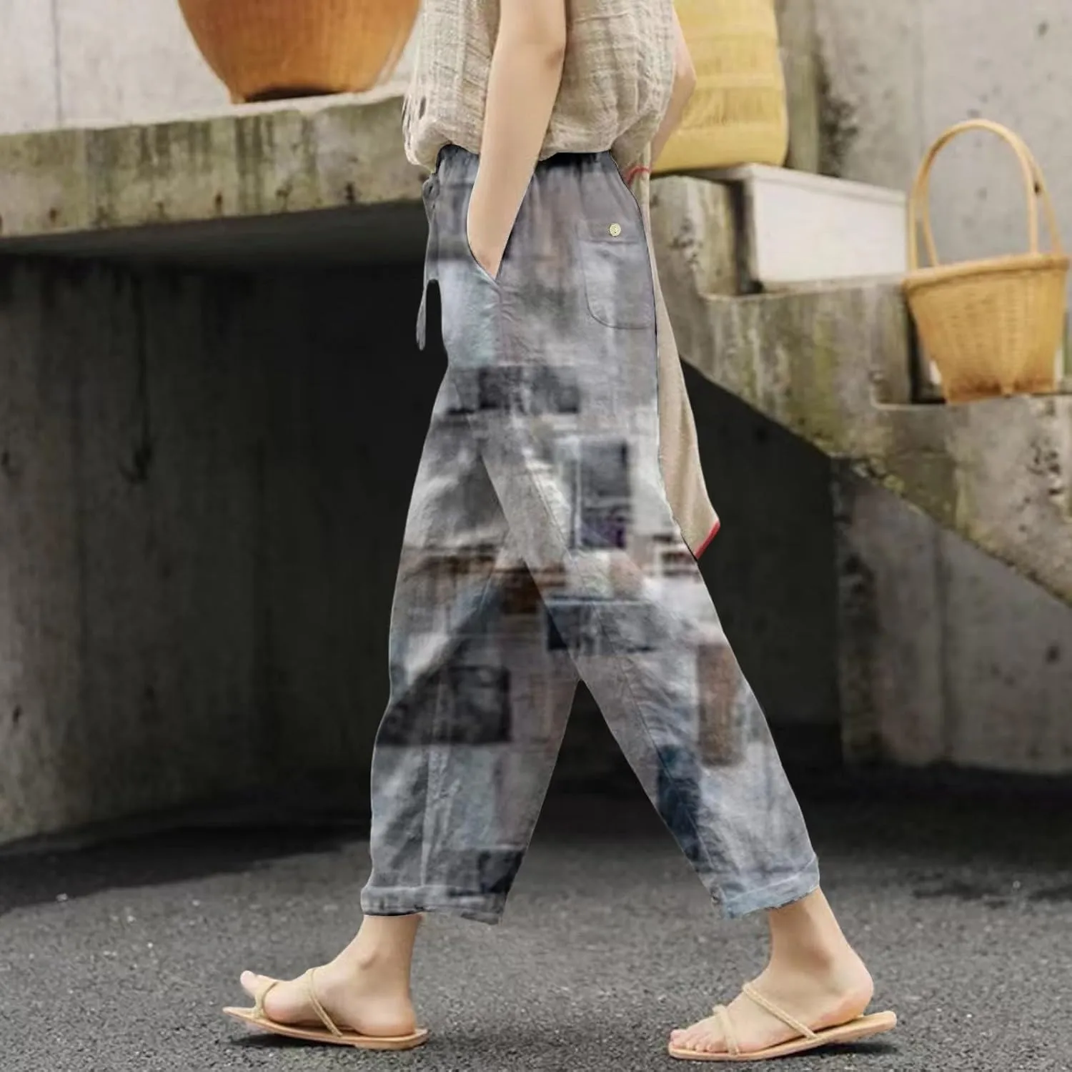 Leggings for Women Summer Casual Drawstring Pants Loose Cotton Linen Palazzo Pants Womens Linen Pants Womens Work