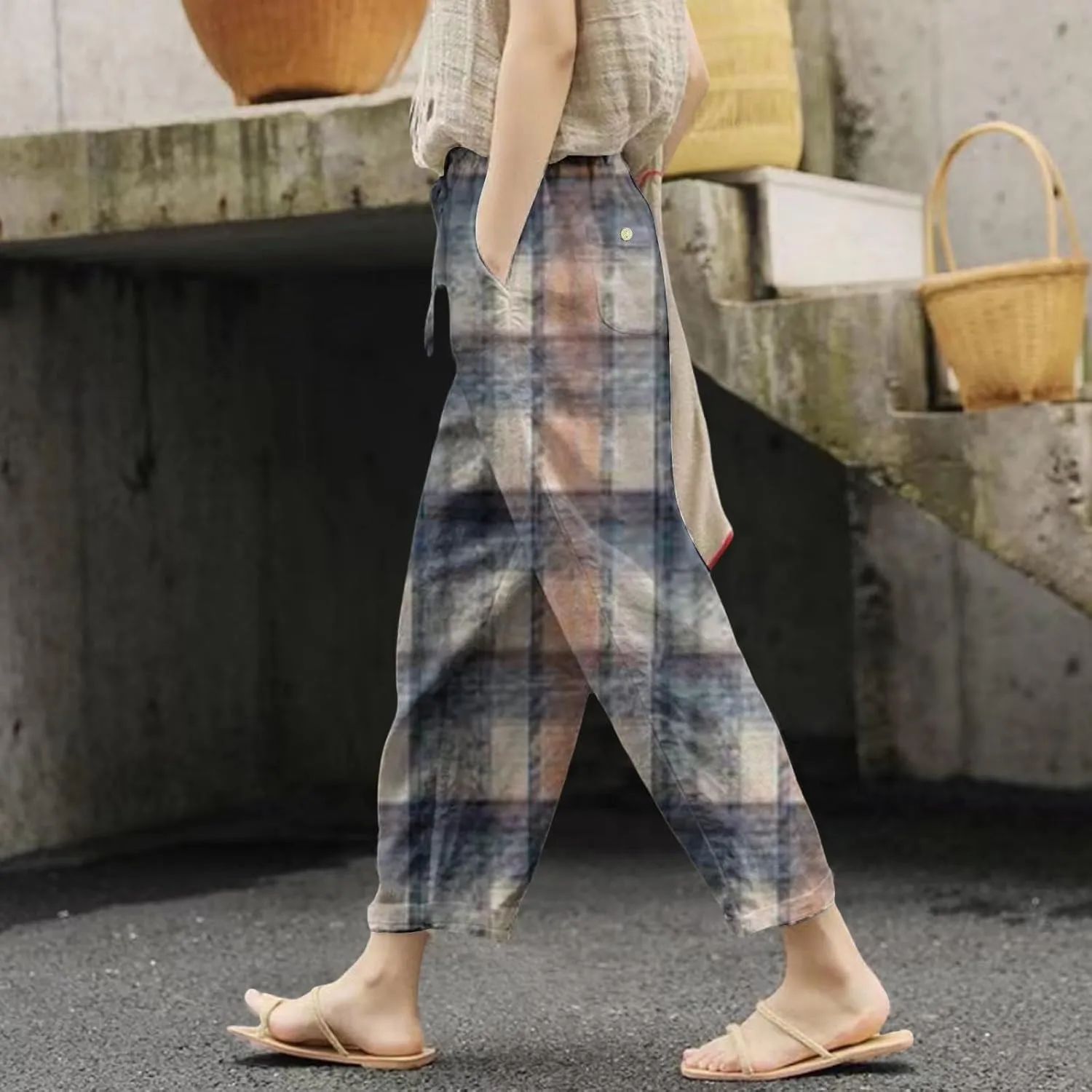 Leggings for Women Summer Casual Drawstring Pants Loose Cotton Linen Palazzo Pants Womens Linen Pants Womens Work