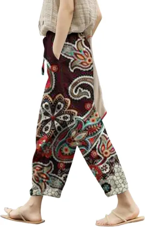Leggings with Pockets for Women Drawstring Pants Plus Size Trendy Striped Spring Summer Gauze Pants Linen Pants Yoga