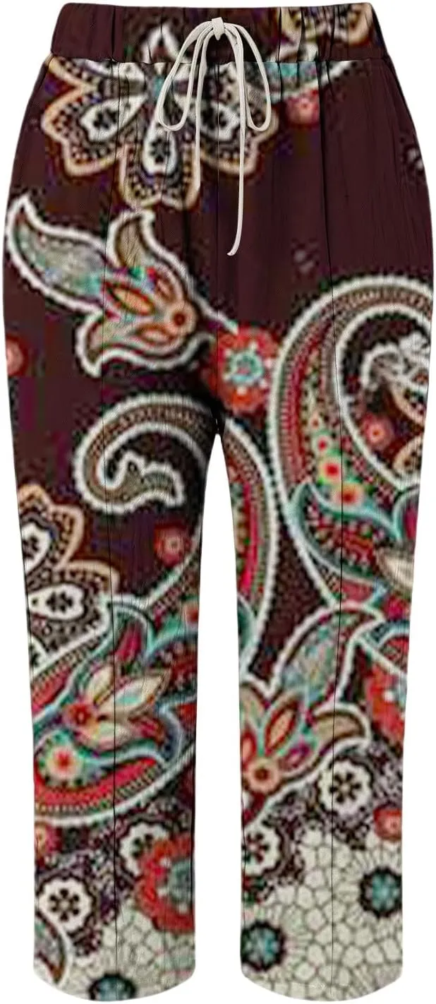 Leggings with Pockets for Women Drawstring Pants Plus Size Trendy Striped Spring Summer Gauze Pants Linen Pants Yoga