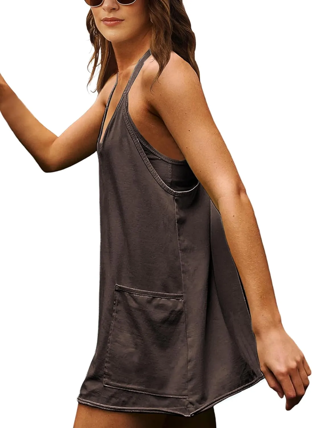 Lianlive Women Athletic Mini Dresses Built-in Shorts Set Summer Sleeveless Sundress Hot Shot Mini Dress