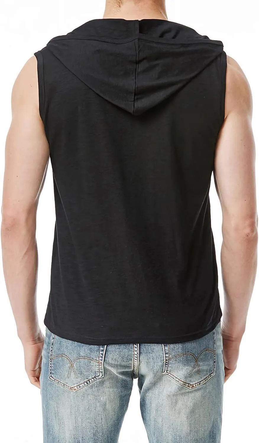 Linen Shirts for Men Sleeveless Tshirts Hoodie Cotton Linen Henley Shirt Tank Top Casual Beach Hippie Vest with Hood