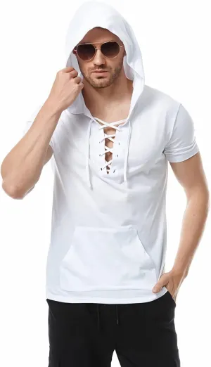 Linen Shirts for Men Sleeveless Tshirts Hoodie Cotton Linen Henley Shirt Tank Top Casual Beach Hippie Vest with Hood