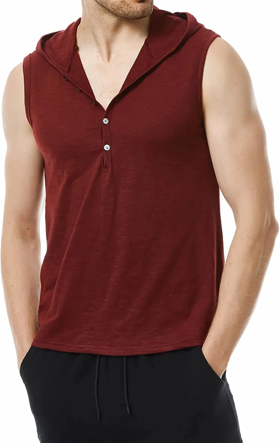 Linen Shirts for Men Sleeveless Tshirts Hoodie Cotton Linen Henley Shirt Tank Top Casual Beach Hippie Vest with Hood
