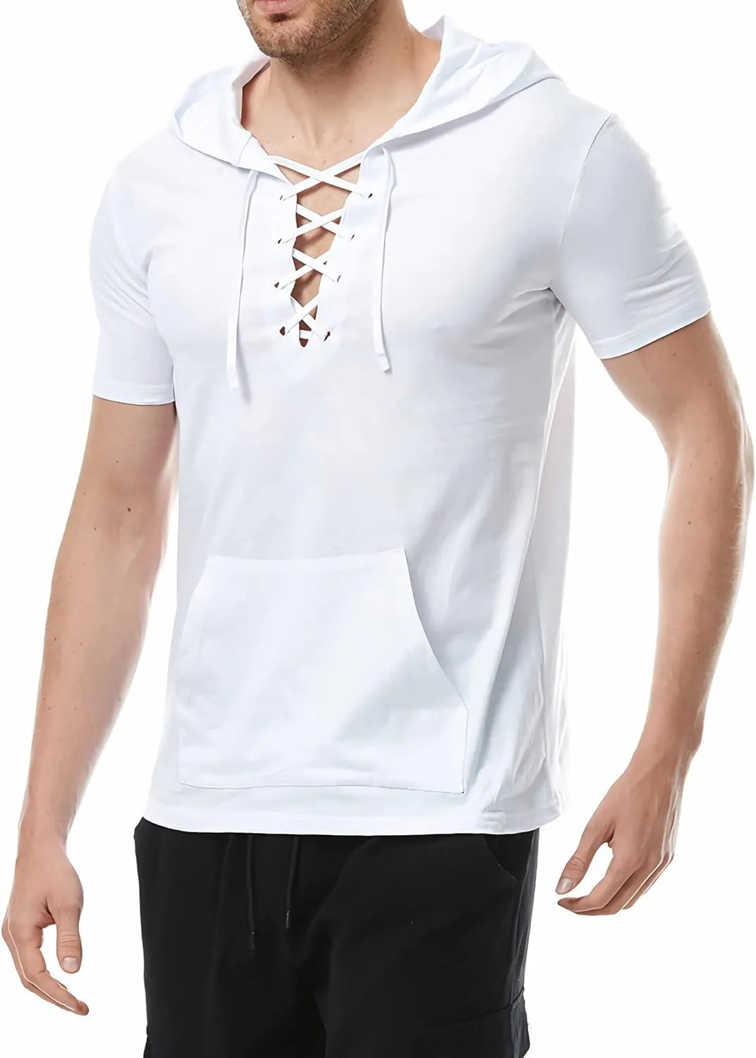 Linen Shirts for Men Sleeveless Tshirts Hoodie Cotton Linen Henley Shirt Tank Top Casual Beach Hippie Vest with Hood
