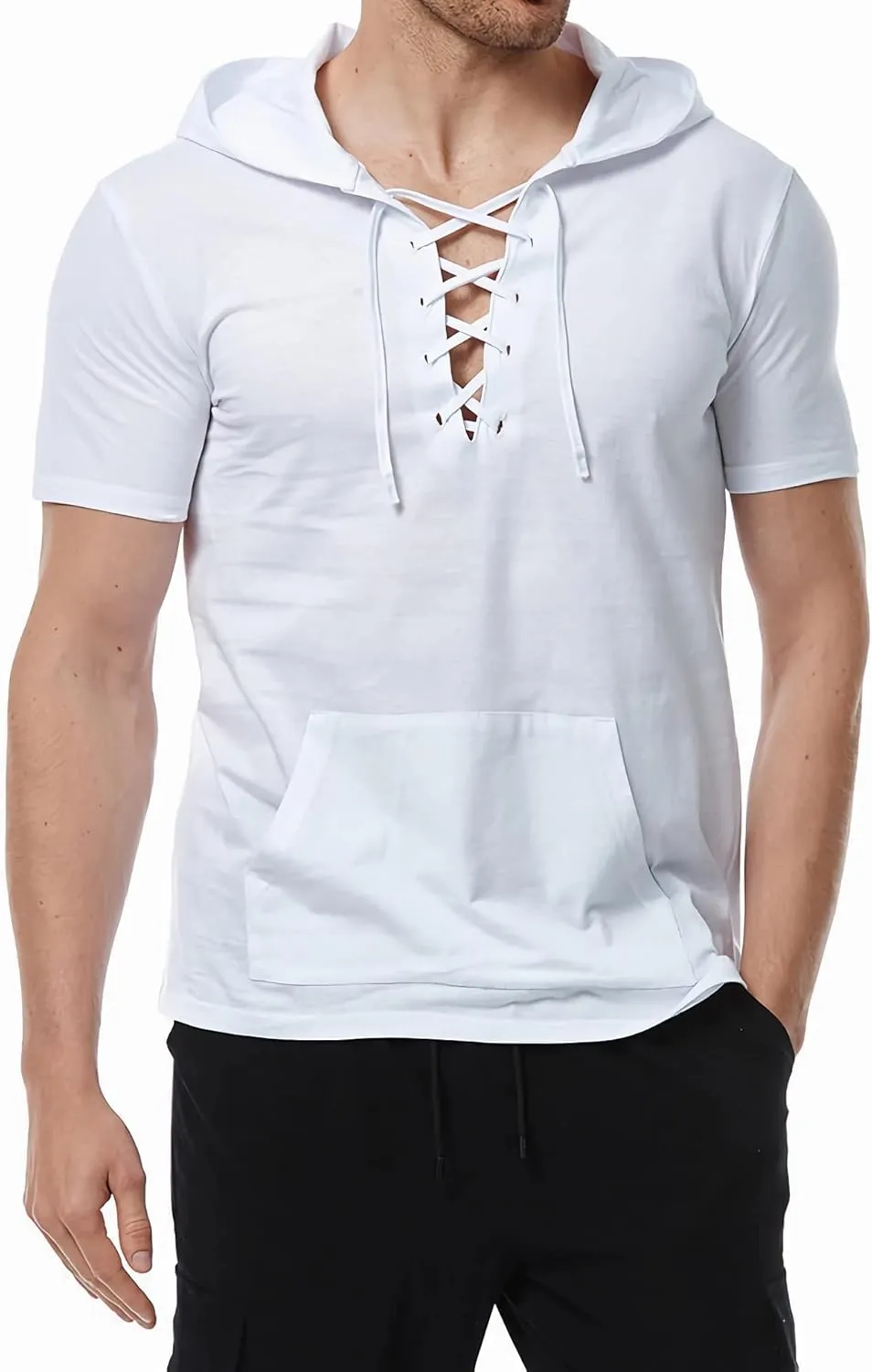 Linen Shirts for Men Sleeveless Tshirts Hoodie Cotton Linen Henley Shirt Tank Top Casual Beach Hippie Vest with Hood