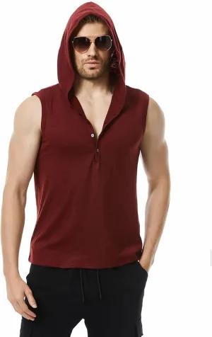 Linen Shirts for Men Sleeveless Tshirts Hoodie Cotton Linen Henley Shirt Tank Top Casual Beach Hippie Vest with Hood